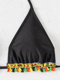 ZTVitality Tassel Trim Triangle Halter Tie Strap Backless 2024 New Arrival Padded Sexy Swimsuit Women Swimwear Summer Biquini