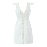White Lace Dress Summer Women's Dress Bowknot Back Tie Up Short Beach Vestidos Female Sleeveless Mini Casual Cotton Dress 2025