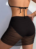 2026 Black Mesh Skirt Pants Swimsuit Sexy Swimwear Women Solid Bathers Bathing Swimming Trunks Swim Suit Female XXL