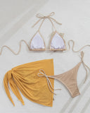 DEKA Micro Thong Swimwear Shiny Sequins Women Swimwear Floral Patchwork 3pcs Bikini Set with Skirt Embroidery Mesh Bathing Suit