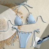 Shell Decoration Swimwear String Halter Bikinis Sets Micro Thong Sexy Swimsuit Women 2026 Bathing Suit Purple Triangle Bikini