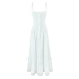 Summer Womens White Dresses Spaghetti Strap New in Long Dress 2025 Beach Casual Midi Party Vestidos Single Breasted Lace Dress