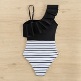 Polka Dot One Piece Swimsuit Ruffle One Shoulder Swimwear Women Swimsuit Bathing Suit Beachwear Monokini Female Swimming Suits
