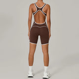 Summer New Gym Romper Padded Outdoor Sports Jumpsuit Hollow Open Back Yoga Suit Dance Sports Bodysuit Hip Lift Workout Yoga Sets