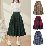 High Waist A-Line Skirt Women Midi Skirt Plaid Print Large Hem Design Autumn Winter Skirt Streetwear