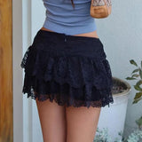 Y2k Women Lace Mini Skirt Ruffle Low Waist Double Layer Short A Line Skirts Fairycore Layered Korean Summer Skirts Streetwear