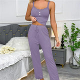 Women Sleepwear Lace Suspenders Tops and Long Trousers Set Two Pieces Pajamas Set Comfortable Loungewear Home Clothes