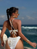 Shiny White Gradient Bikinis Sets Women Sexy Metal Ring Linked Push Up Bra High Waist Swimsuit Summer Bathing Suit Swimwear 2026