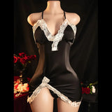Spaghetti Strap Nightgown Deep V Women Elegant Sleepwear (no Thong) Big Backless Black Short Hot Night Dress Women's Lingerie