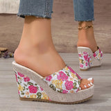 2026 New Women Shoes Fashion Shoes Casual Flip Flops Summer  Print Peep Toe Wedge Slippers