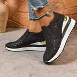 2025 New Hollow Out Wedges Sneakers Women Plus Size Pu Leather Thick Sole Loafers Woman Slip On Breathable Casual Shoes Female
