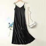 Women Evening Dress V Neck Low Cut Spaghetti Strap Solid Color Backless Dress-up Sleeveless Satin Wedding Party Midi Dress