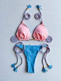 Sexy Solid color Two-piece Triangle Swimwear Women's Swimsuit Braiding rope Bikinis Set Beach Bathing Suit Brazilian Biquinis