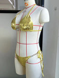 Snake Skin Rhinestone Diamond Bikini Female Swimsuit Women Swimwear Two-pieces Bikini Set High Cut Halter Bathing Suit Swim Lady