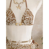 With Sarong Halter Printed Bikini Women Swimwear Female Swimsuit Padded Bather Bathing Suit Swim Three-pieces Bikini set K8073