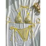 Sparkling Glitter Halter Bow Bikini Female Swimsuit Women Swimwear Two-pieces Bikini Set High Cut Bather Bathing Suit Swim Lady