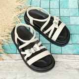 Women's Rhinestone  Platform Sandals Casual Cross Strap Summer Shoes Non-Slip Thick Sole Beach Footwear