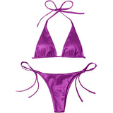 Sexy Satin Halter Brazilian Padded Bikini Female Swimsuit Women Swimwear Two-Pieces Bikini Set Bather Bathing Suit Swim V4966S
