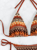 2026 Women's 2-piece Swimsuit Sexy Knitted Striped Bikini Set Triangle Bra Suspender Halter Backless Beach Vacation Swimwear
