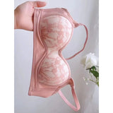 Summer Lace Half Cup Bra Small Bust Beachwear Gathering Light Support Pure Bralette Ultra Thin Wirefree Set AU MOYISU S-XL-32-38
