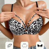 Sexy Leopard Print Bra for Women Push-up Anti-sagging Wire-free One-piece Bras for Small Breasts
