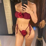 14 Colors 3D Flowers Bandeau High Cut Bikini Female Swimsuit Women Swimwear Two-Pieces Bikini Set Bather Bathing Suit Swim V5265