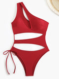 Cut Out Asymmetric One Shoulder One Piece Swimsuit Women Swimwear Female Monokini High Cut Bather Bathing Suit Swim Beachwear