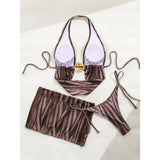 With Skirt Printed Halter Bikini Female Swimsuit Women Swimwear Padded Bather Bathing Suit Swim Three-pieces Bikini set K8087