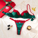 Christmas customized style,Sexy underwear set in green and red, featuring a thong style.Christmas Carnivals Sexy Bra ZA825175