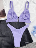 Ribbed Triangle High Cut Bikini Women Swimsuit Female Thong Swimwear Two Pieces Bikini Set Rings Bather Bathing Suit Swim Lady