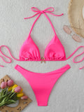 Halter Triangle String Bikinis 2026 Women Sexy Swimsuit Solid Starfish Swimwear Female Bathers Bathing Swimming Swim Suit