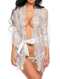 See Through Lace Babydoll Women Sexy Lingerie Erotic Transparent V-Neck Nightwear Robe G-string Robe Sleepwear Dress