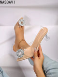 Summer Fashion New Sexy Wedding Transparent Banquet Comfortable Crystal Women's High Heels Zapatos Mujer Mules Slippers New 2026