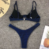 Glitter Sparkling Underwired V-Bar Bikini Women Swimsuit Female Swimwear Two-pieces Bikini Set Micro Thong Bathing Suit Swim