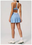 Naked Women's Tennis Dresses for Women Breathable Back Hollowed Out Sleeveless Mini Dress Built in Shorts Tight Sports Skirt