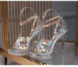 PVC Transparent Crystal Sandals Women Gold Silver Wedding Holographic Summer Jelly Shoes Ladies Thin High Heels Sandalias Mujer