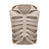 Women Gothic Vest Coat Hollowed Skeletal Gilet Hoodie Sleeveless Hooded Waistcoat Streetwear for Party