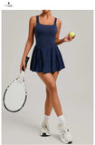 New Large Backless Tennis Dresses Women Solid Color Sleeveless Glare Pleated Yoga Skirt with Pocket Shorts Running Fitness Dress