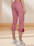 Women Flared Leggings Capri Pants Casual Fashion Plaid Print Cute Bow Crop Bell Bottoms Trendy Bootcut Trousers