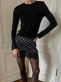 FDYOUI 2026 Woman Clothes Lace Patchwork Polka Dot Skirts Female Sexy Tight Short Skirt Black Party Night Club Dress Streetwear
