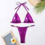 New Micro Bikini Set for Woman Chain Link Swimsuit Sexy Backless Neck Lace-up Bathing Suit Beachwear Female Push Up Swimwear