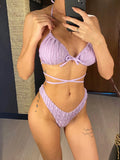 Wrinkled Wrap Around Halter Brazilian Bikini Female Swimsuit Women Swimwear Two-Pieces Bikini Set Bather Bathing Suit Swim V4672