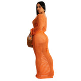 DEKA New Sexy Knit Mesh Cut Out Deep V Neck Long-sleeve Lace-up Fringe Tunic Summer Women Swimsuit Cover-ups Beach Maxi Dress