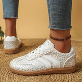 White Leopard Print German Training Shoes Women Plus Size 43 Non Slip Lace Up Flats Woman Comfortable Soft Bottom Casual Shoes