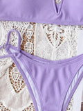 Sexy Bikini Women Small V-neck Pit Striped Double Straps Light Purple Swimwear Swimsuit Bikinis Set Bathing Suit Female Biquinis