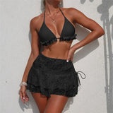 With Skirt Ruffled Frilled Halter Bikini Female Swimsuit Women Swimwear Three-pieces Bikini set Bather Bathing Suit Swim V7788