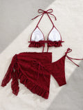 3 Pieces Triangle String Bikini 2026 Women & Tassel Beach Skirt Swimwear Female Sexy Swimsuit Beachwear Bathing Swimming Suit