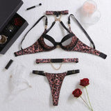2025 Metal Chain Sexy Wild Leopard Pattern Hollow Cross Heavy Craftsmanship Body Shaping Sexy Underwear Five Piece Set