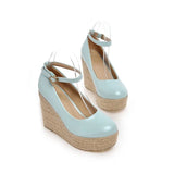 NASBAVI Classic Wedges Shoes for Women Spring Casual Ankle Straps High Heels Pumps Shoes Green Wedge Wedding Office Shoes Female