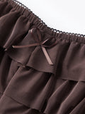 Women’s Layered Ruffle Bloomers Fashion Low Waist Bow Front Solid Color Shorts Casual Summer Mini Shorts